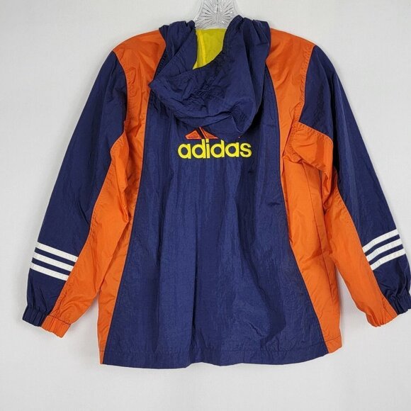 Vintage 90s Adidas Girl Windbreaker Jacket Size Medium Half Zip Navy Blue Orange - Picture 2 of 16